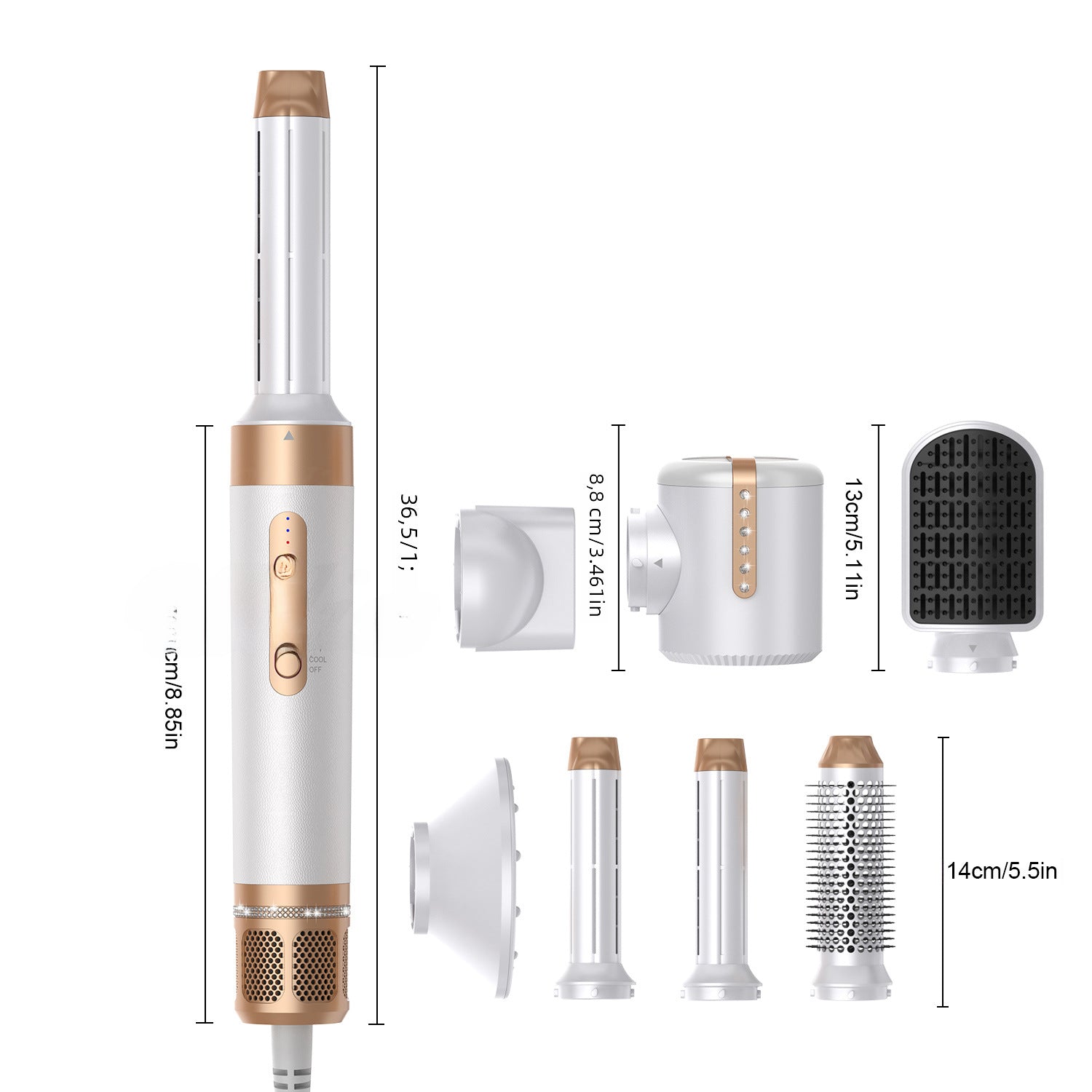 Hair Dryer with 7 Attachment Heads